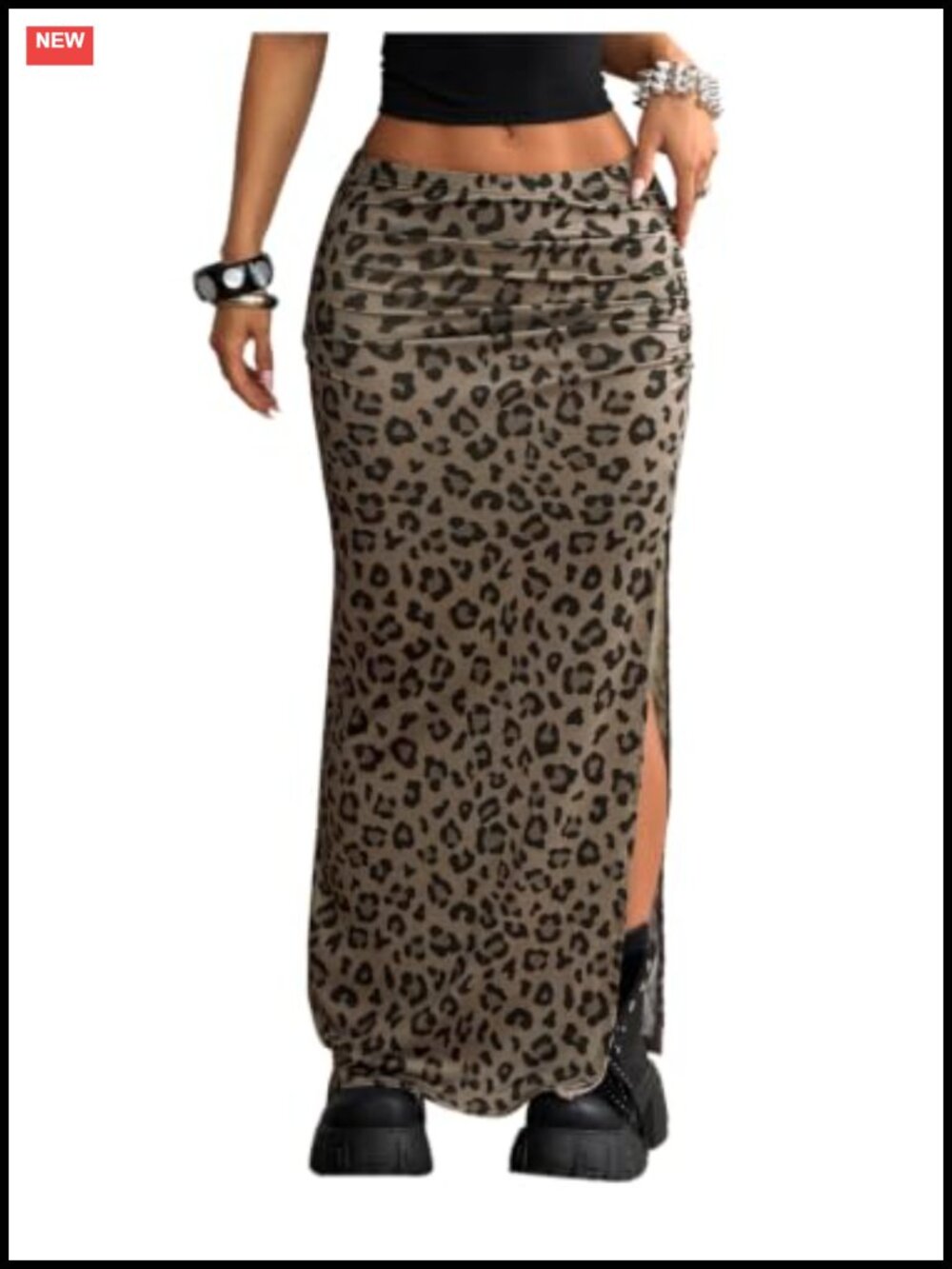 OYOANGLE Leopard Print High Slit Maxi Skirt Y2K Cheetah Long Skirt